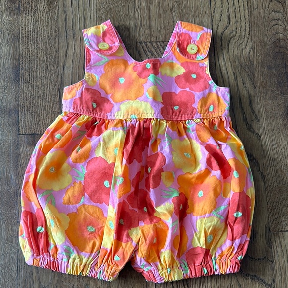 Plum Pudding Other - Vintage Floral Baby Romper in Pink and Orange